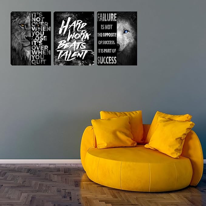 Motivational Poster Art Wall Art Framed Canvas Wall Art Modern Positive Quote Office Decor 3 Pieces Living Room Bedroom Painting Prints Wall Decor Picture Poster Framed Artwork (60"Wx28"H)