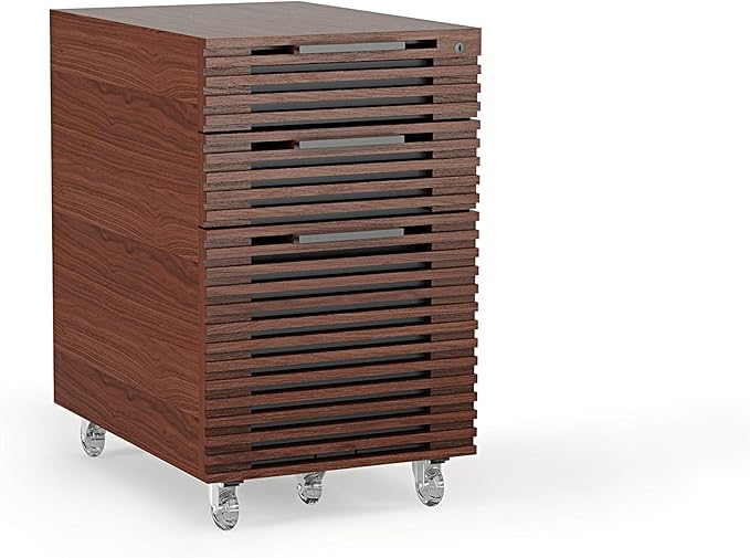 BDI Furniture Corridor 6507 Rolling 3-Drawer File Cabinet, Under Desk Storage Cabinet for Home or Office with Letter or Legal-sized File Drawer and 2 Supply Drawers, Key Lock, Chocolate Stained Walnut