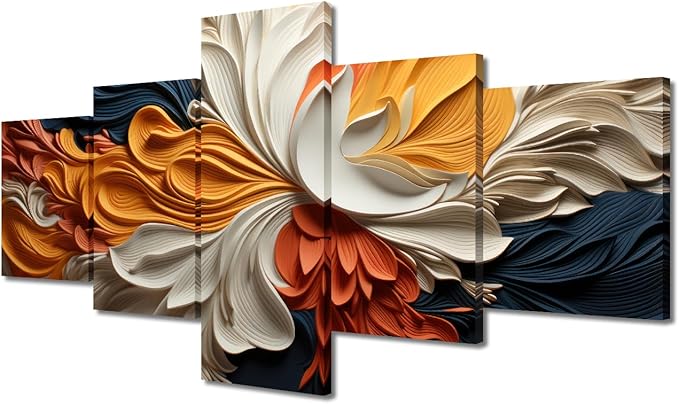Wall Art Decor for Men Abstract Canvas Wall Art Modern Colored Strips of Paper Abstract Art Printing 5 Panel Canvas Poster Prints for Living Room Decor Stretched and Framed Ready to Hang 50x24 in