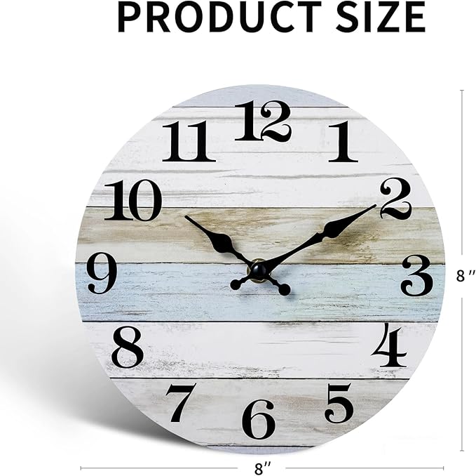 HYLANDA Wall Clock, Wall Clocks Battery Operated Silent Non Ticking, Rustic Clocks Decorative for Kitchen, Bathroom, Bedroom, Living Room, (8 Inch)
