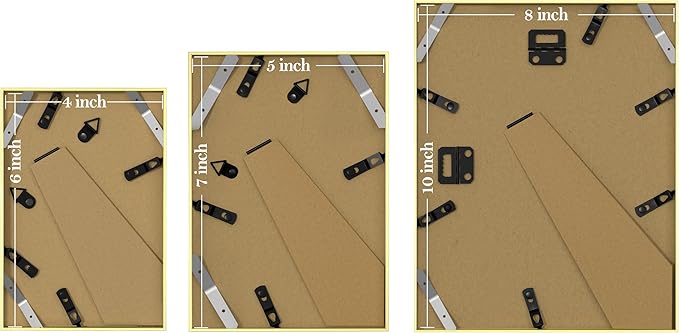eletecpro Aluminum Gallery Wall Frame Set of 10, Including 2Pcs 8x10, 4Pcs 5x7, 4Pcs 4x6 Photo Frames for Wall or Tabletop Display, Multiple Sizes Picture Frames Collage Wall Decor, Gold