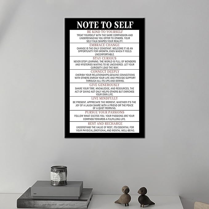 Note To Self Motivational Wall Art Inspirational Poster Inspiring Canvas Prints Artwork for Office Living Room Modern Home Decor Painting Pictures Stretched and Framed Ready to Hang [12''Wx18''H]