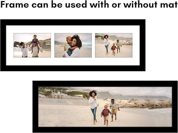Americanflat 4x6 Collage Picture Frame with Shatter-Resistant Glass - Fits Three 4x6 Photos or Use as One 6x20 Frame - Signature Collection - Collage Frames for Tabletop and Wall Display - Black