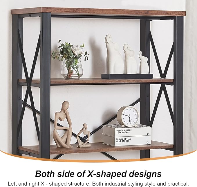 HOMBAZAAR 4 Tier Bookshelf, Industrial Book Shelf with Metal Frame and Open Shelves, Rustic Bookshelves and Bookcases, Heavy Duty Bookcase for Living Room, Bedroom and Home Office, Brown