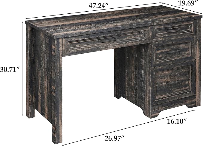 Farmhouse Executive Desk with Drawers, Wood Computer Desk with Ample File Drawer, Rustic Home Office Desk with Storage for Bedroom, Living Room, Dark Oak