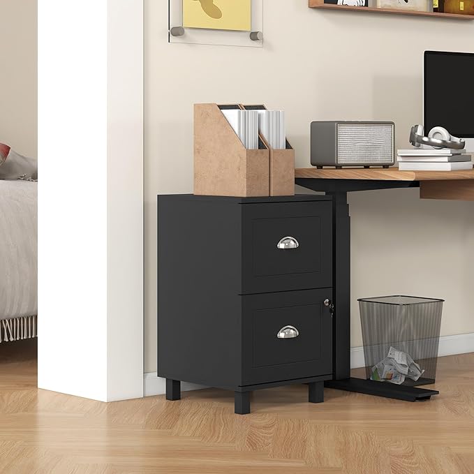 HOMCOM 2 Drawer File Cabinet, Lockable Filing Cabinet with Adjustable Hanging Bars for A4 and Letter for Home Office, Black