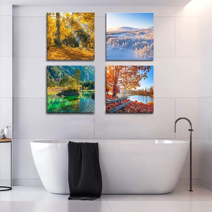 OKEXCKK Four Seasons Landscape Canvas Wall Art Decor - Spring Summer Autumn Winter Colorful Tree Painting Modern Nature Forest Prints Artwork Picture for Bathroom Office Decoration