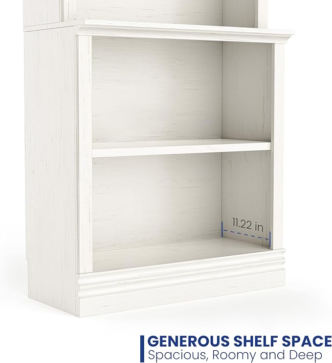 72 in Tall Bookcase, Cream White 31.3 in Wide Floor Standing Bookshelf, 5 Tier Large Floor Standing Display Storage Shelves with Adjustable Shelves for Living Room Hallway Home Office Bedroom
