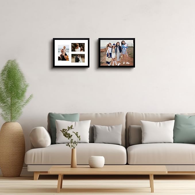 Golden State Art, 11x14 Black Wood Picture Frame - White Mat for 5x7 and 4x6 Photos - Real Glass, Sawtooth Hanger, Swivel Tabs - Wall Mounting - Great for Posters, Weddings, and Engagements