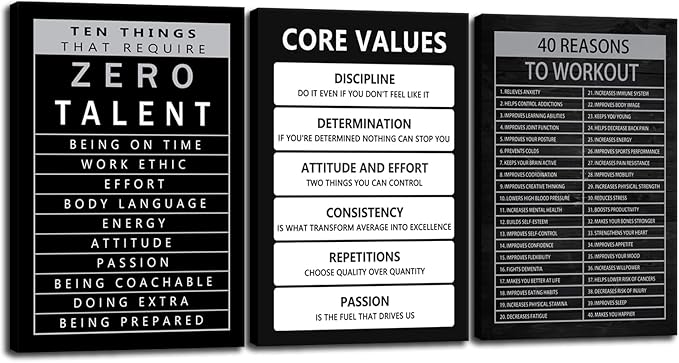 Core Values Motivational Canvas Office Print Wall Art Inspirational Ten Things That Require Zero Talent Poster Painting Inspiring Artwork for Home Living Room Decor Framed Ready to Hang[48''Wx 24''H]