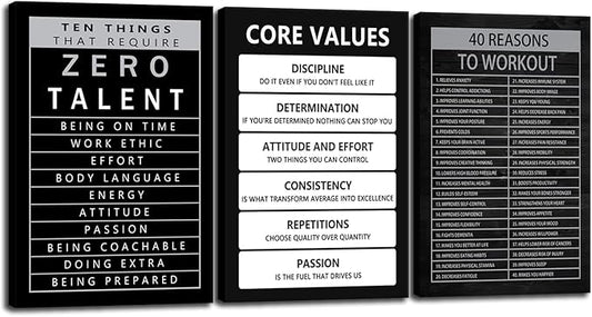 Core Values Motivational Canvas Office Print Wall Art Inspirational Ten Things That Require Zero Talent Poster Painting Inspiring Artwork for Home Living Room Decor Framed Ready to Hang[48''Wx 24''H]
