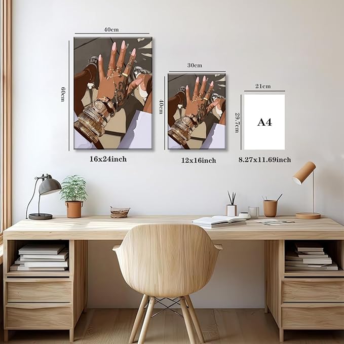 TUEASKY 3 Piece Canvas Wall Art Black Girl Wall Decor Music Record Pictures Paintings Gold Fashion African American Prints Y2K Artwork for Living Room Pop Bar Party