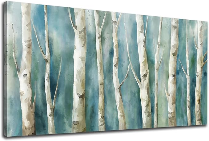 yearainn Birch Trees Canvas Wall Art - Abstract Birch Pictures for Wall Decor Modern Turquoise Canvas Painting Nature Printing Artwork for Living Room Bedroom Home Office Wall Decoration 29" x 58"