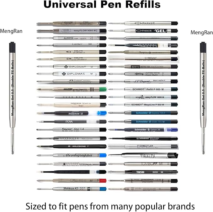 MengRan 3.9'' Gel Ink Pen Refills for Click Pens, 0.5mm Fine Tip,Compatible with Parker Pen Refill (Gel Ink-Black Ink-10Pcs)