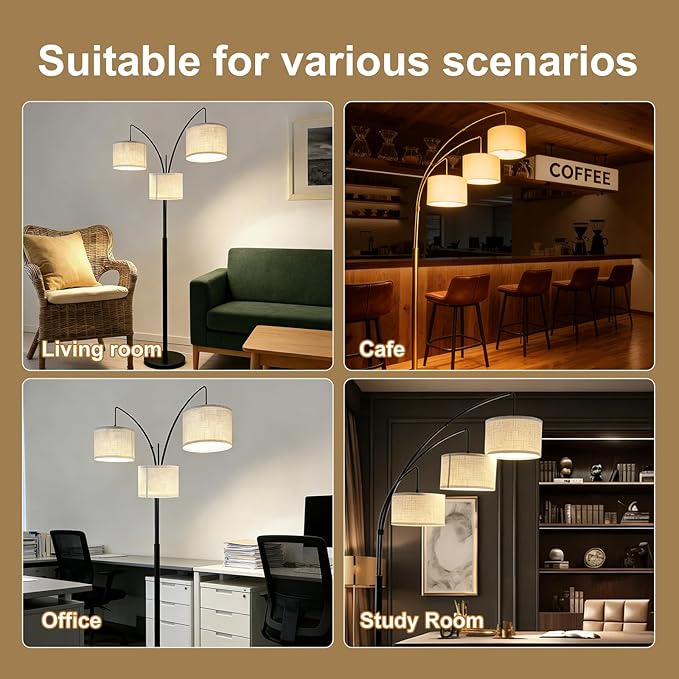 Dimmable Arc Floor Lamp, Rotary Switch Standing Lamp with Linen Shade and Heavy Base, Mid Century Tree Lamp for Bedroom, Office