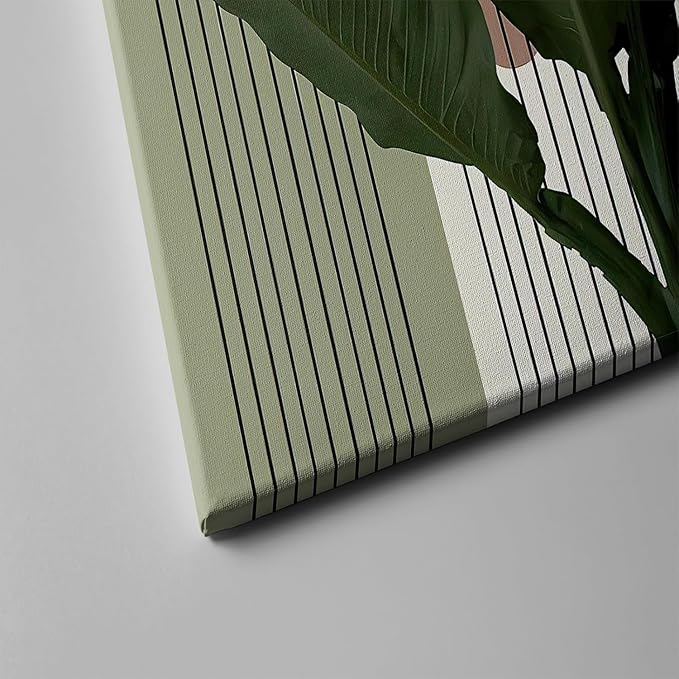 Sage Green Boho Wall Art, KBKBART Abstract Framed Canvas Wall Art Palm Leaf Sun Moon Line Beige Green Wall Decor, Minimalist Geometric Boho Room Decor, Sage Green Wall Posters & Prints for Living
