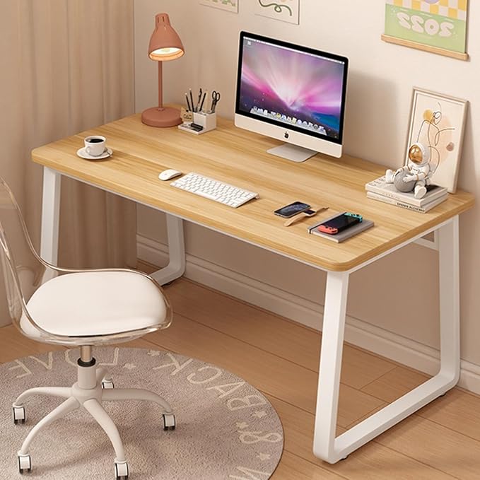 Small Office Computer Desk Writing Desk Waterproof and Scratch-Resistant,Sturdy Study Writing Desk with Wooden Tabletop and Metal Frame for Bedroom