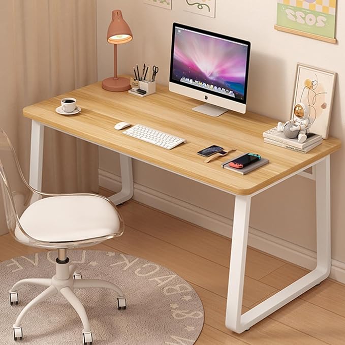 Small Office Computer Desk Writing Desk Waterproof and Scratch-Resistant,Sturdy Study Writing Desk with Wooden Tabletop and Metal Frame for Bedroom