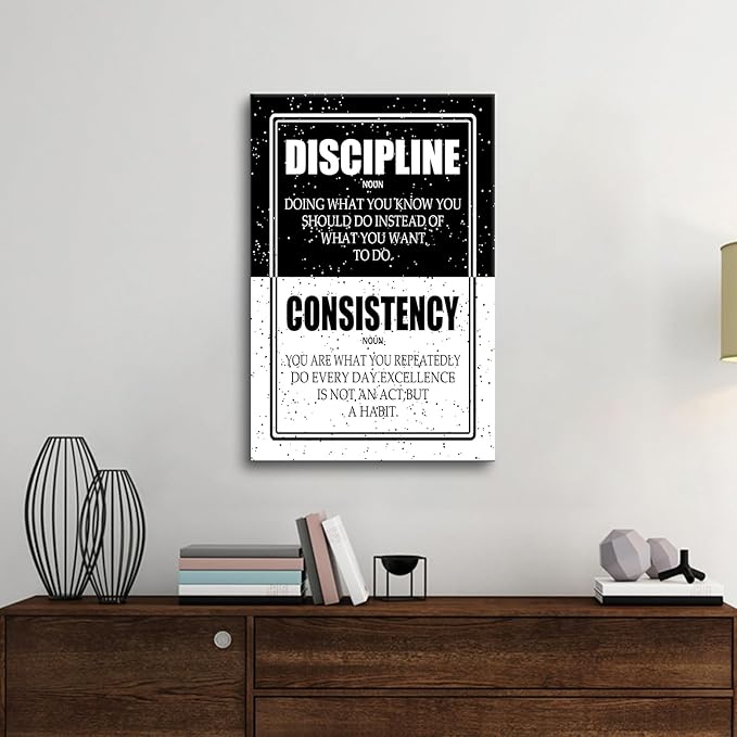 PSYYSP Discipline Consistency Motivational Wall Art Inspirational Entrepreneur Quote Canvas Poster Inspring Picture Painting Artwork for Office Classroom Gym Ready to Hang [12''Wx18''H]