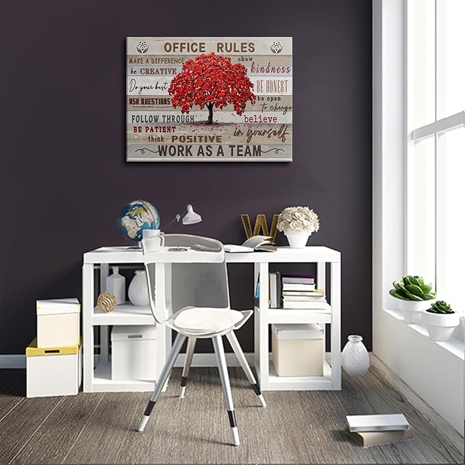 HDXUFJQ Inspirational Canvas Wall Art for Office - Team Rules Motivation Positive Quotes - Teamwork - Ready to Hang (16"x24")