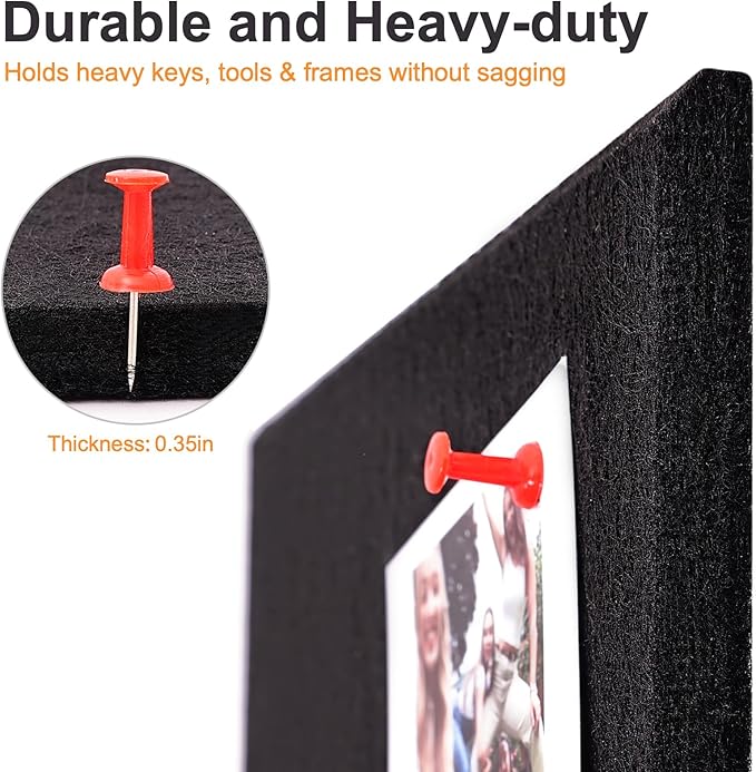 Large Cork Board for Wall 36" x 24", Black Bulletin Board, 6 Pack Felt Wall Tiles with Pushpins, Cork Boards for Office Push Pin Board Tack Board Felt Board, Black
