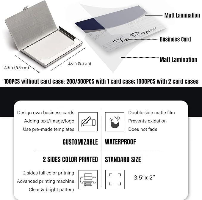 Business Cards Customize with Tax Templates, Custom Business Cards Personalized with Your Logo, 3.5"X 2" 300gsm Matte Paper for Small Business