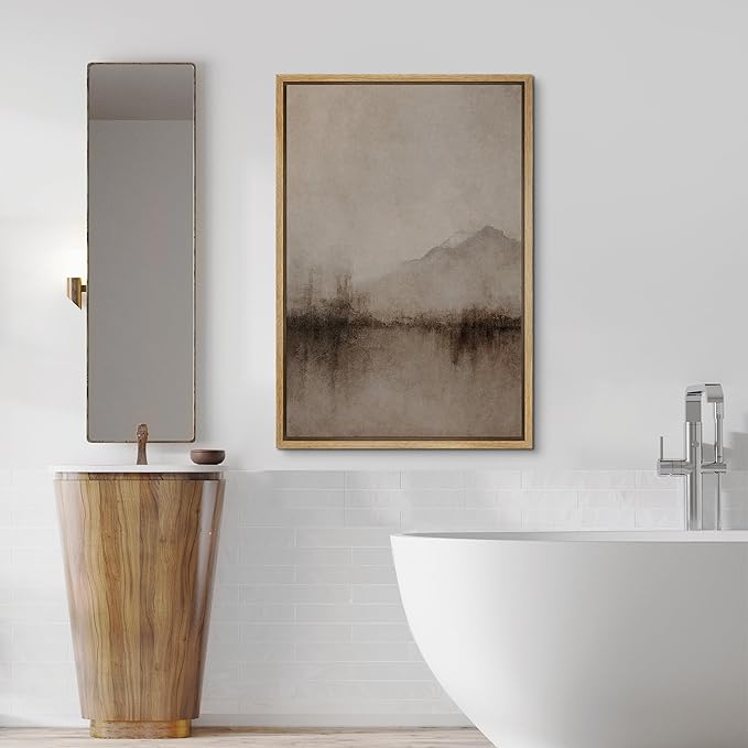 SIGNFORD Framed Canvas Print Wall Art Vintage Sepia Mountain Landscape Illustrations Minimalism Chic Relax/Calm Multicolor Warm for Living Room, Bedroom, Office - 24"x36" Natural
