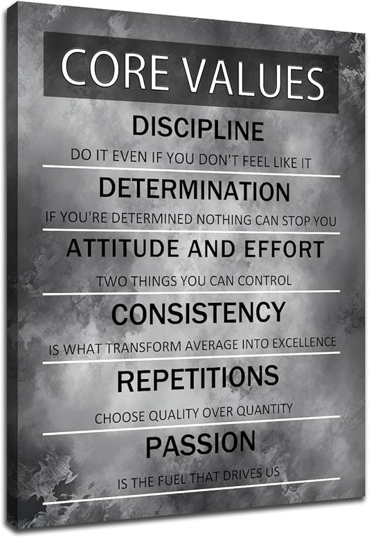 Inspirational Wall Art Core Values Motivational Poster Print Black and White Positive Painting Artwork Framed for Home Living Room Office Wall Decor Ready to Hang [18''Wx24''H]