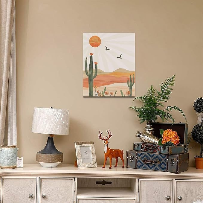 Cactus Wall Art Succulent Desert Boho Pictures Wall Decor Minimalist Nature Canvas Painting Print Home Modern Artwork Decorations Framed for Bathroom Living Room Bedroom Office 16 x 20 inch