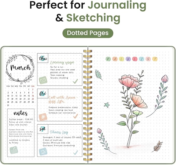 Taja Dotted Spiral Journal Notebook for Women & Men, 140 Pages, Dotted Notebook for Journaling & Note Taking, Journals for Writing, A5(5.7" x 7.9") – Green