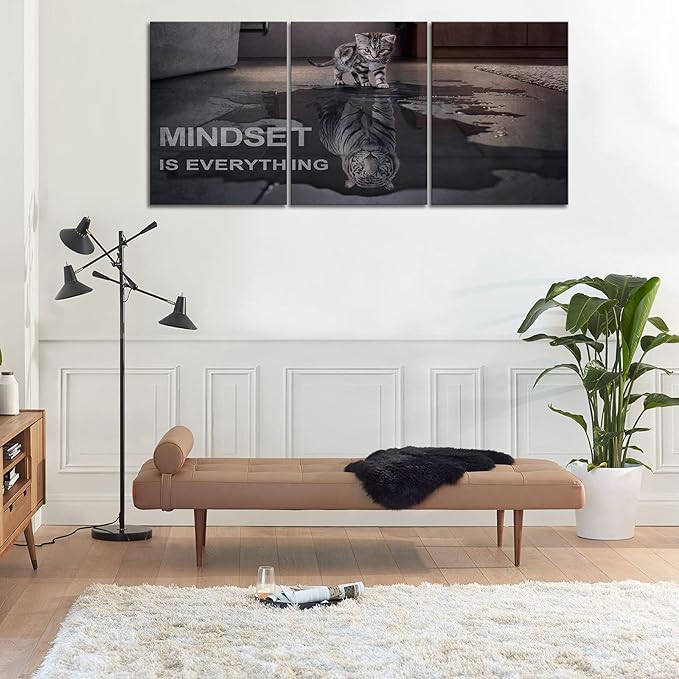 Mindset is Everything Motivational Wall Art, KAWAHONE Inspirational Entrepreneur Quotes Posters Framed, Canvas Artwork Painting Picture for Home Decoration Living Room Office Bedroom, 12"x16"x3 PCS