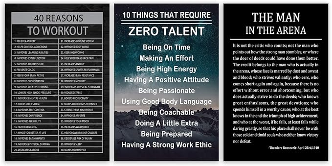 Inspirational Canvas Office Print Wall Art The Man In The Arena Motivational Picture Ten Things That Require Zero Talent Poster Painting Artwork for Home Bedroom Office Decor Frame[72''Wx 36''H]