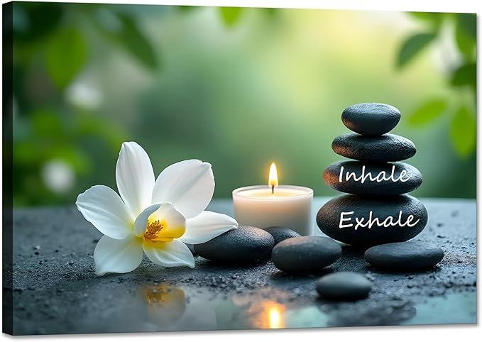 YIOZHAOFH Louts Wall Art Yoga Room Painting Zen Office Decor Women Spa Picture Calming Relax Canvas Prints Inhale Exhale Artwork Framed for Living Room Ready to Hang (28L x 44W)