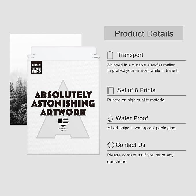 SIGNWIN Adhesive Canvas Poster Bathroom Decor, Wall Art Room Decor Multicolor for Living Room, Bedroom, Office Black & White Duotone Geometric Dark Plants Nature Abstract Shapes - 12"x16"x 8