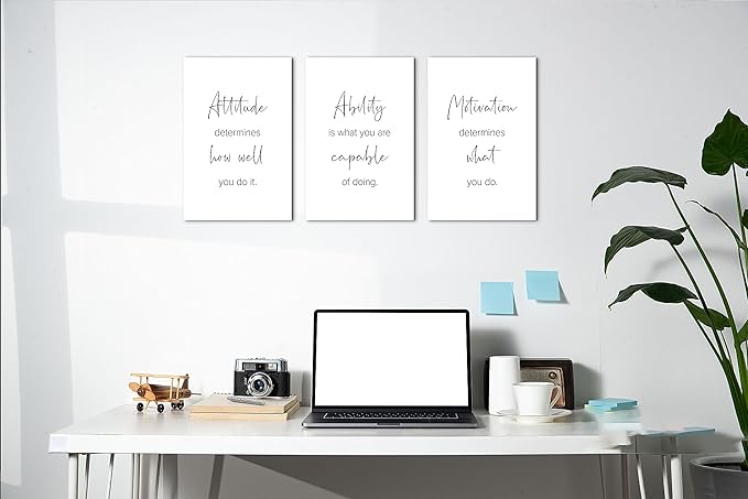 SHMAO Office Canvas Wall Art Motivational Wall Decor, 3 Piece Modern Positive Quotes Print Pictures for Office Wall Decor Women Inspirational Framed Artwork Home Office Decor 12”x18”x3 Panels