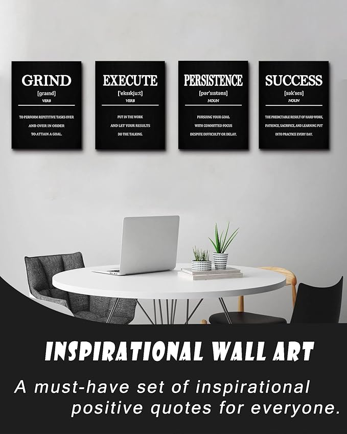 Inspirational Office Canvas Wall Art with Wooden Frames,Motivational Wall Decor for Office,Positive Affirmations Quotes Wall Art for Living Room,Sayings for Wall Decor,8” x10” x4 PCS (Wood Frames)