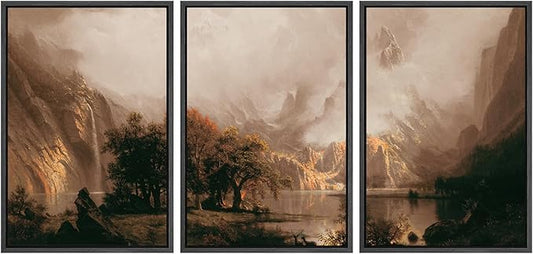 SIGNWIN Framed Canvas Print Wall Art Set Dramatic Mountain Valley Lake Landscape Illustrations Modern Art Decorative Nordic Abstract for Living Room, Bedroom, Office - 24"x36"x3 Black