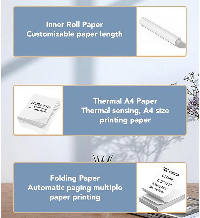 Hilitand Portable Inkless Printer, Compact Cordless Thermal Printer with USB Connection 203DPI Accuracy Inkless Thermal Printing for Home Travel Office Use