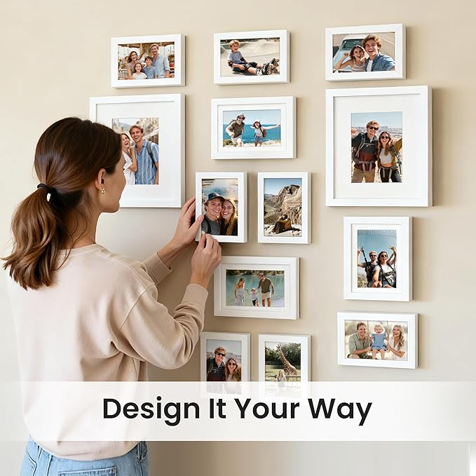 upsimples 19 Pack Picture Frames Collage Wall Decor for Mounting or Tabletop Display, Photo Gallery Frame Set for Family, Multi Sizes Including 8x10, 5x7, 4x6, White