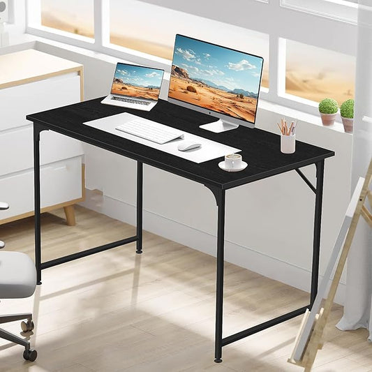 BLKMTY 39" Computer Desk, Home Office Writing Desk Wood PC Study Table Work Desks Modern Simple Style Laptop Table with Metal Frame and Smooth Tabletop for Workstation Bedroom, Black