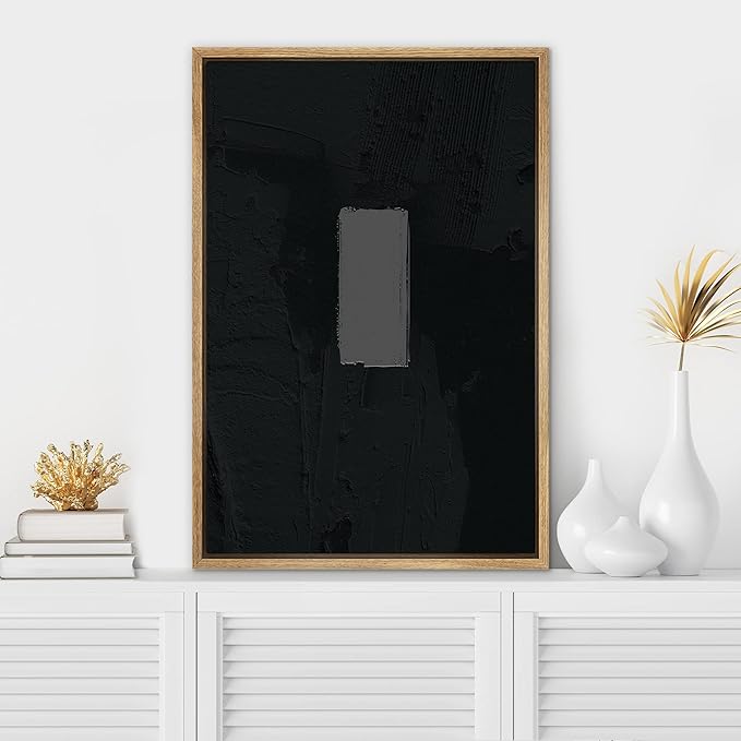 SIGNWIN Framed Canvas Print Wall Art Black Geometric Color Field Gray Square Abstract Shapes Illustrations Minimalism Contemporary Nordic Decorative for Living Room, Bedroom, Office - 24"x36" Natural