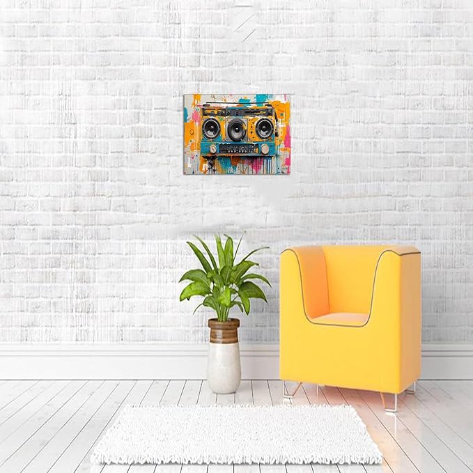 Yatsen Bridge Music Graffiti Wall Art, Colorful Abstract Art Wall Decor Modern Pop Art Wall Decor for Living Room Home Music Room Decor Cool Wall Art Stretched and Framed Ready to Hang 12"X16"