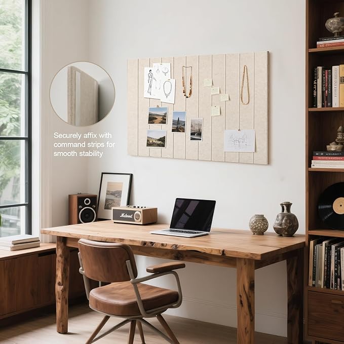 Bulletin Board, 36 x 24 inches Felt Board Decorative Pin Board, 3' x 2' Cork Board Alternative for Wall, Foldable Photo Board with 20 Pushpins - Oatmeal Stripes