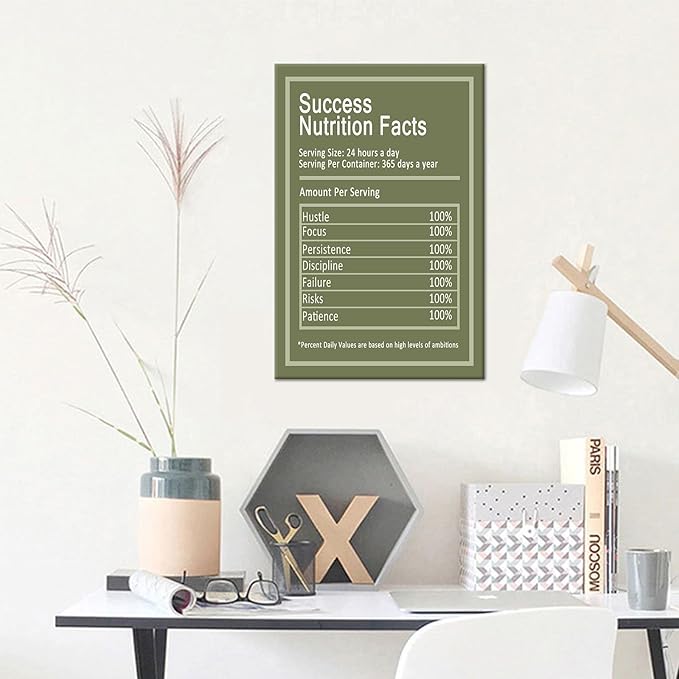 Inspirational Canvas Wall Art Nutrition Facts Motivational Entrepreneur Quotes Picture Print Positive Poster Painting Wall Decor Artwork for Home Bedroom Office Stretched and Framed [12''Wx18''H]