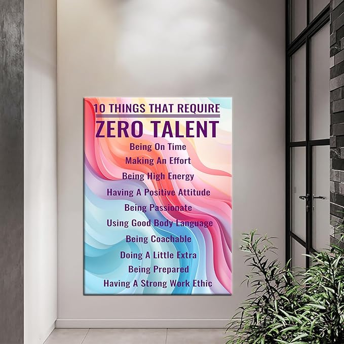 Zero Talent Motivational Large Canvas Poster Wall Art Inspirational Entrepreneur Quotes Picture Print Positive Painting Artwork for Living Room Office Workplace Gym Ready to Hang [30''Wx 40''H]