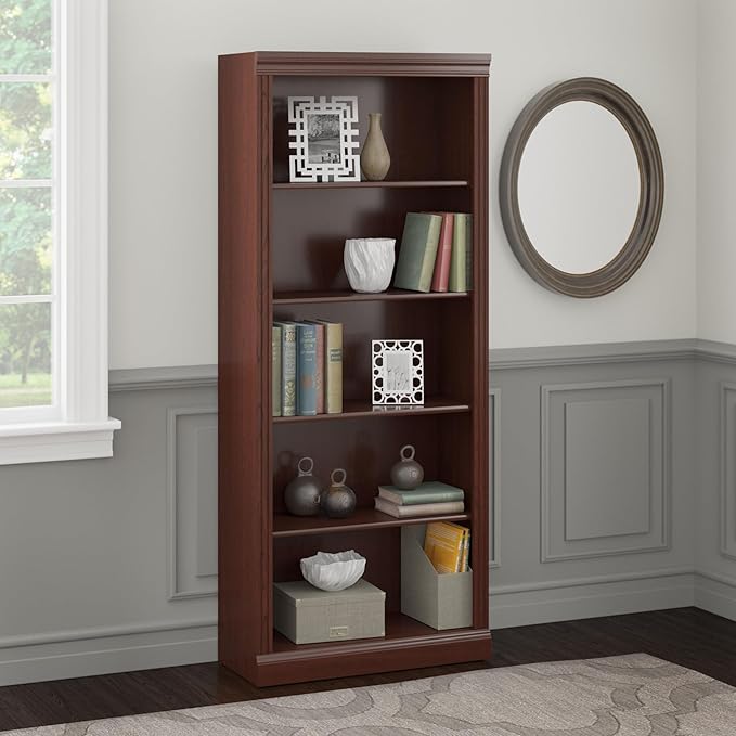 Bush Furniture Saratoga Tall 5 Shelf Bookcase in Harvest Cherry