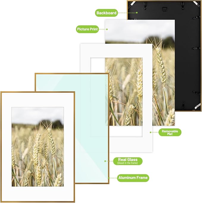 Golden State Art, Gallery Wall Frame Set of 6 - Bronze 16x24 Aluminum Photo Frames with Mat for 12x18 Pictures - 16 x 24 inch Metal Frame with Real Glass Cover - Elegant Home or Office Decor