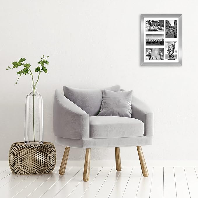 Americanflat 4x6 Collage Picture Frame with Shatter-Resistant Glass - Fits Five 4x6 Photos or Use as One 11x14 Picture Frame - Signature Collection - Collage Frames for Wall Display - Silver