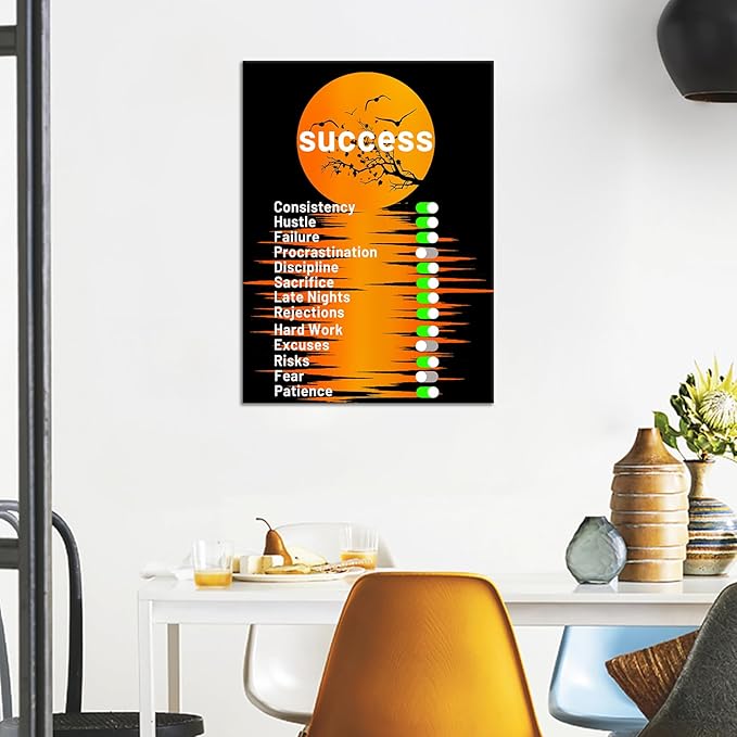 Motivational Canvas Wall Art Office Decor Inspirational Entrepreneur Quotes Poster Print Moonlight Picture Painting Wall Decor for Modern Home Bedroom Classroom Gym Stretched and Framed [18''Hx24''W]