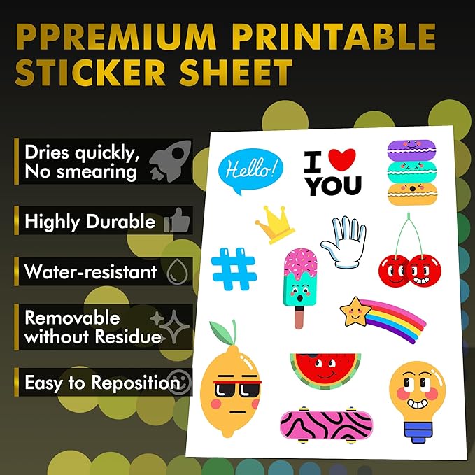 A-SUB Printable Fabric Sticker Paper for Inkjet Printers, 8.5x11 Inches Matte White Waterproof Printable Stciker Paper for Making Custom Stickers 10 Sheets, Tear-resistant